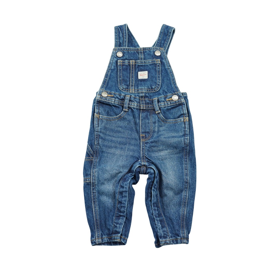 Old Navy Workwear 100% Cotton Baby Denim Overalls Medium Wash Blue 6-12 Months